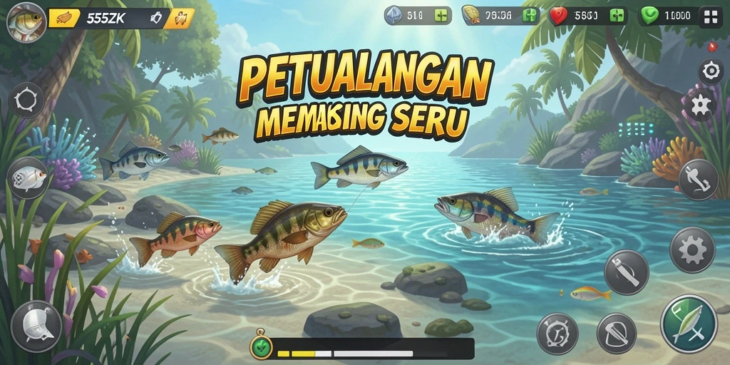Screenshot gameplay <strong>555ZK</strong> menunjukkan suasana memancing yang menakjubkan.