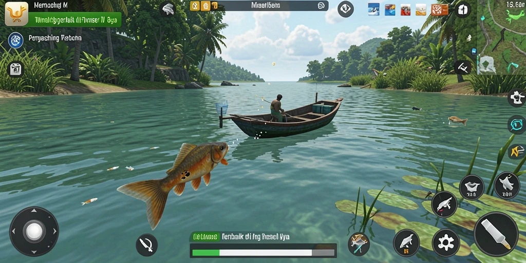 Tampilan gameplay 6CF yang menampilkan keseruan memancing.