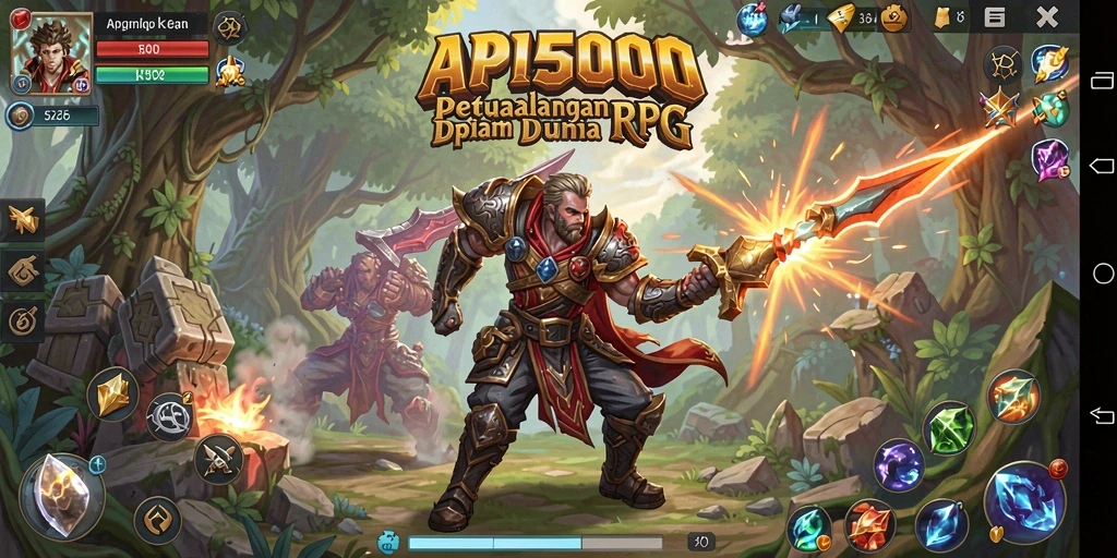 Screenshot gameplay API5000 yang menunjukkan pertarungan epik RPG.