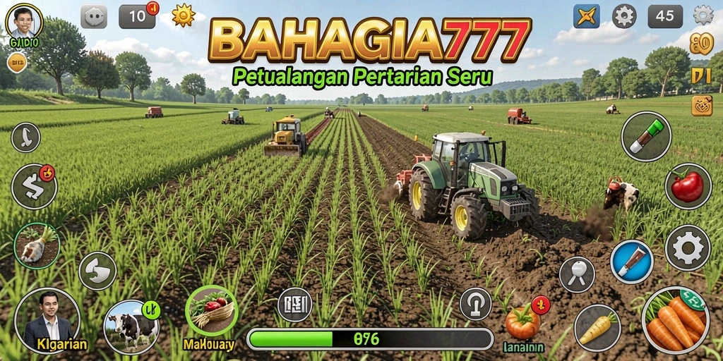 Tampilan gameplay BAHAGIA777 yang menampilkan aktivitas bertani yang seru.