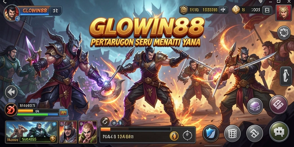Tampilan gameplay GLOWIN88 dengan karakter bertarung yang dinamis.