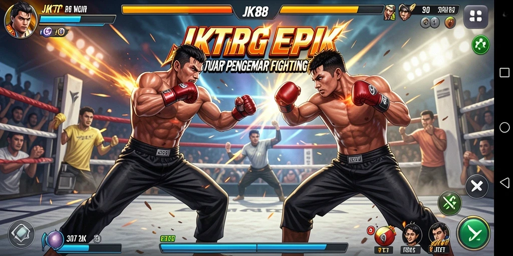 Screenshot gameplay JKT88 menampilkan pertarungan yang intens dan grafis menakjubkan.