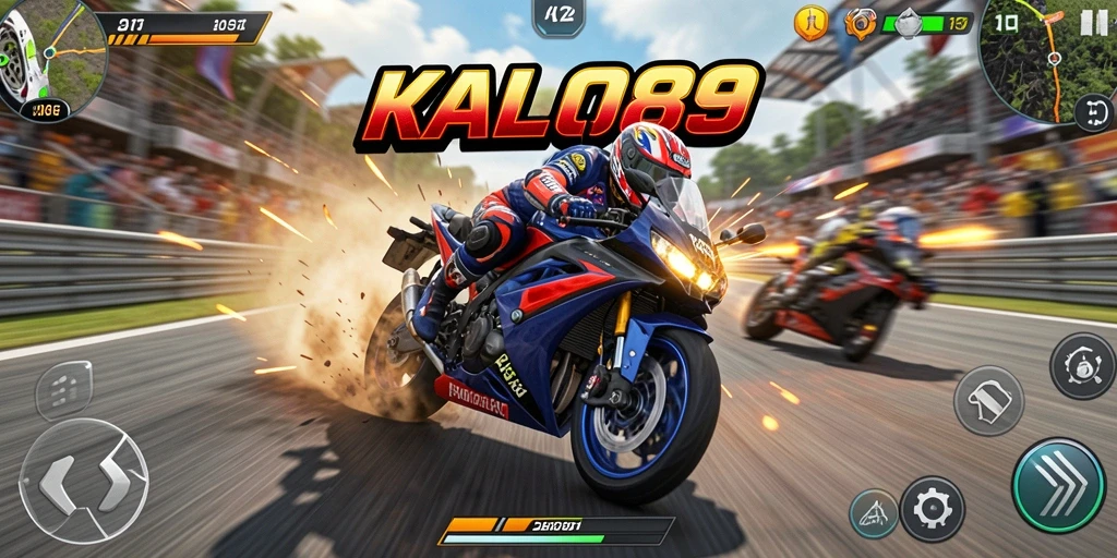 Tampilan gameplay menakjubkan dari KNO89 dalam balapan motor.