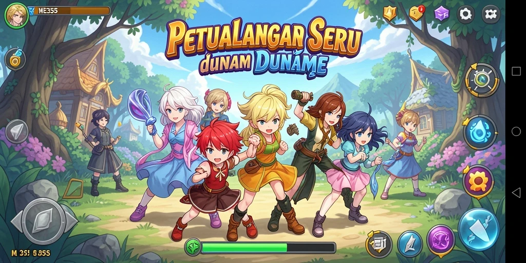Screenshot gameplay ME355 menampilkan aksi pertarungan karakter anime yang dinamis.