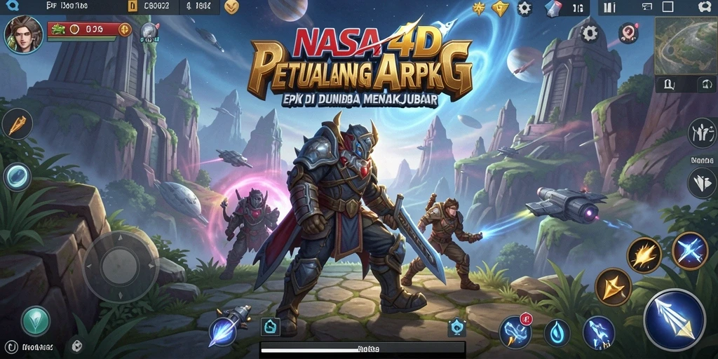 Screenshot menunjukkan gameplay epik di dunia ARPG yang luas.