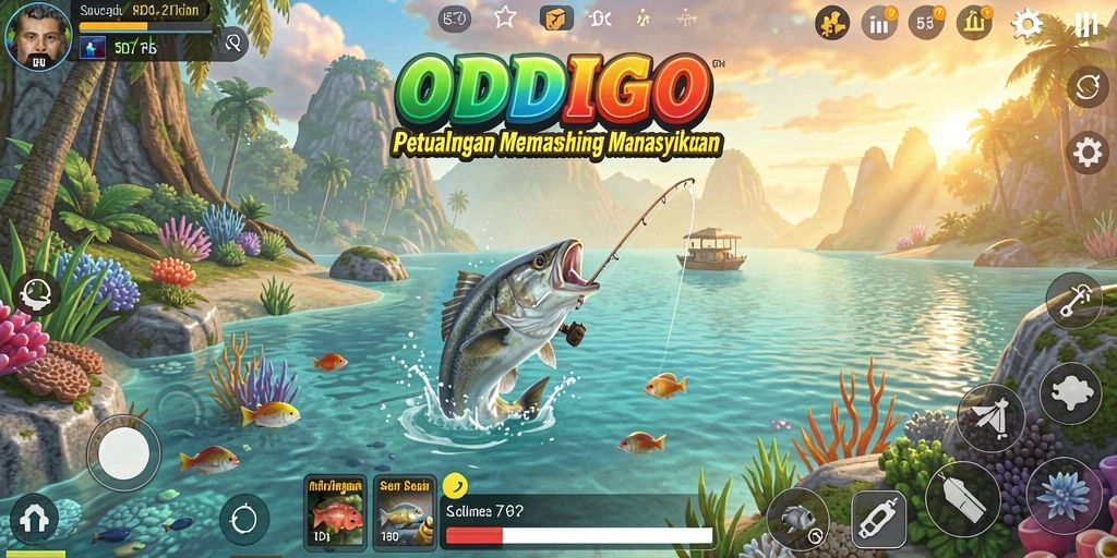 Screenshot gameplay ODDIGO dengan aksi memancing yang seru.
