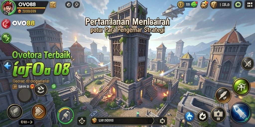 Screenshot menunjukkan gameplay Tower Defense yang intens dan strategis di OVO88.