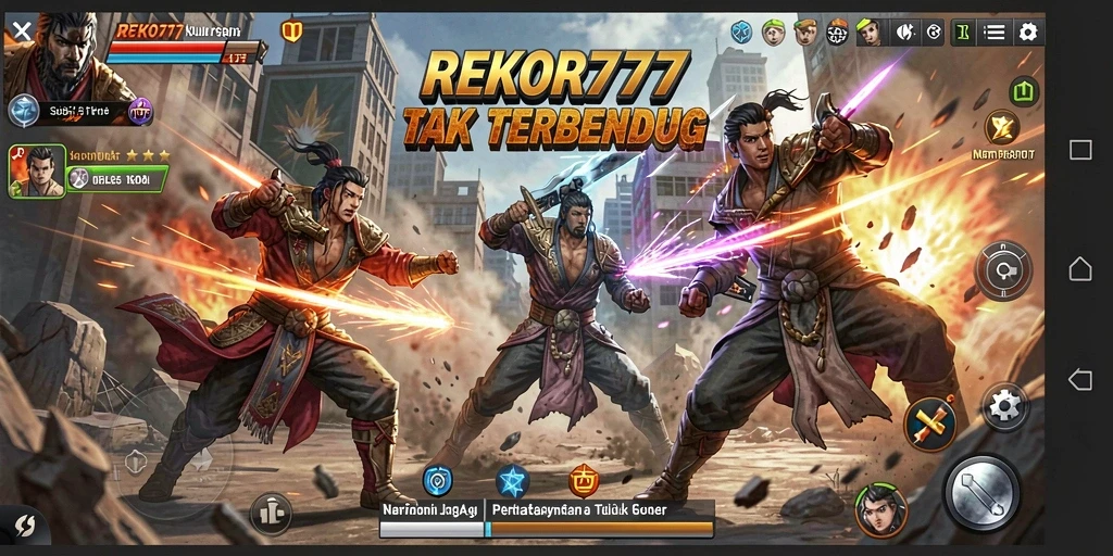 Tampilan seru dari gameplay pertarungan REKOR777 yang mendebarkan.