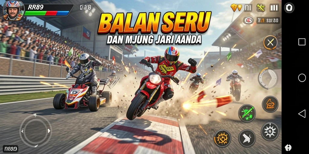 Screenshot utama RR89 menampilkan momen balapan intens yang seru dan penuh tantangan.