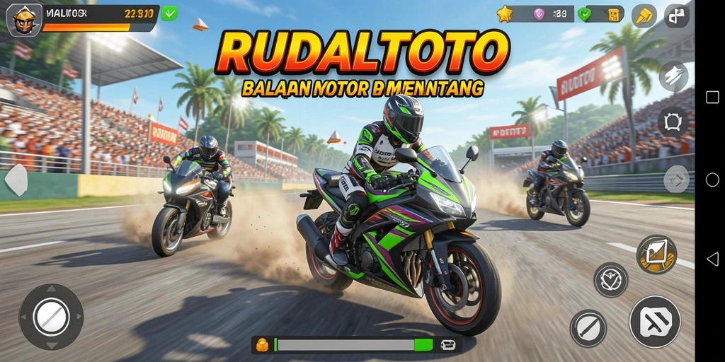 Tampilan gameplay RUDALTOTO yang mendebarkan saat balapan motor.
