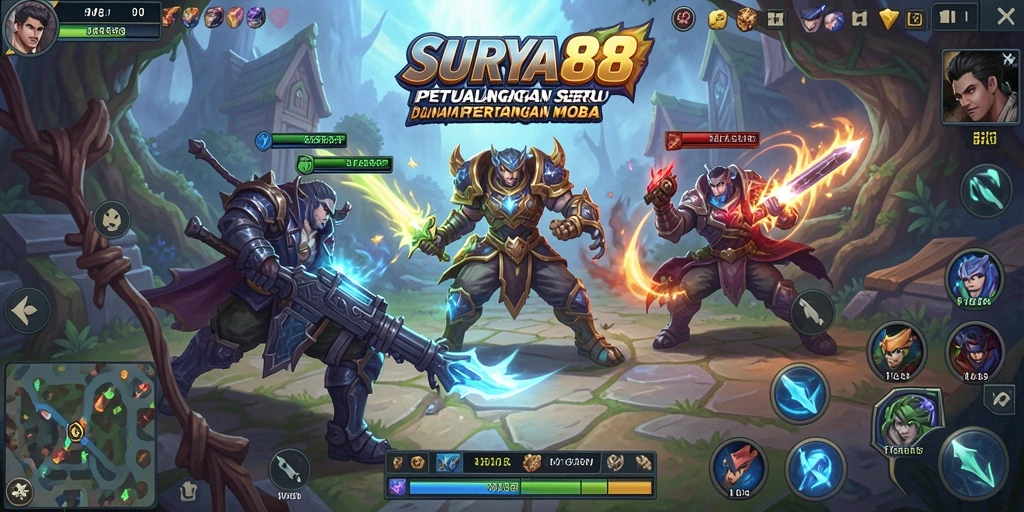 Tangkapan layar gameplay yang menunjukkan aksi seru dalam pertandingan MOBA