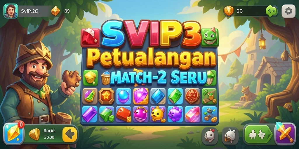 Tampilan gameplay SVIP3 dengan objek berwarna-warni yang mencolok.
