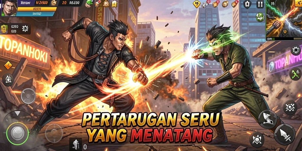 Tampilan gameplay seru dari TOPANHOKI dengan pertarungan yang mendebarkan.